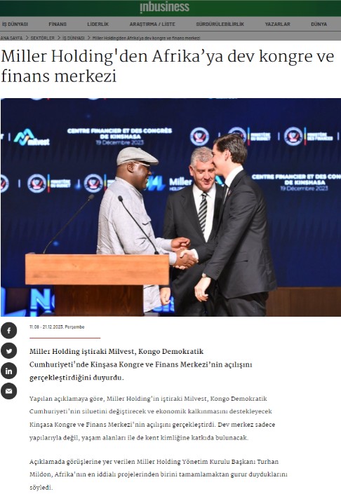 InBusiness - Miller Holding’den Afrika’ya Dev Kongre ve Finans Merkezi