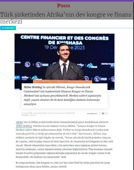 Posta - Türk Şirketinden Afrika’nın Dev Kongre ve Finans Merkezi